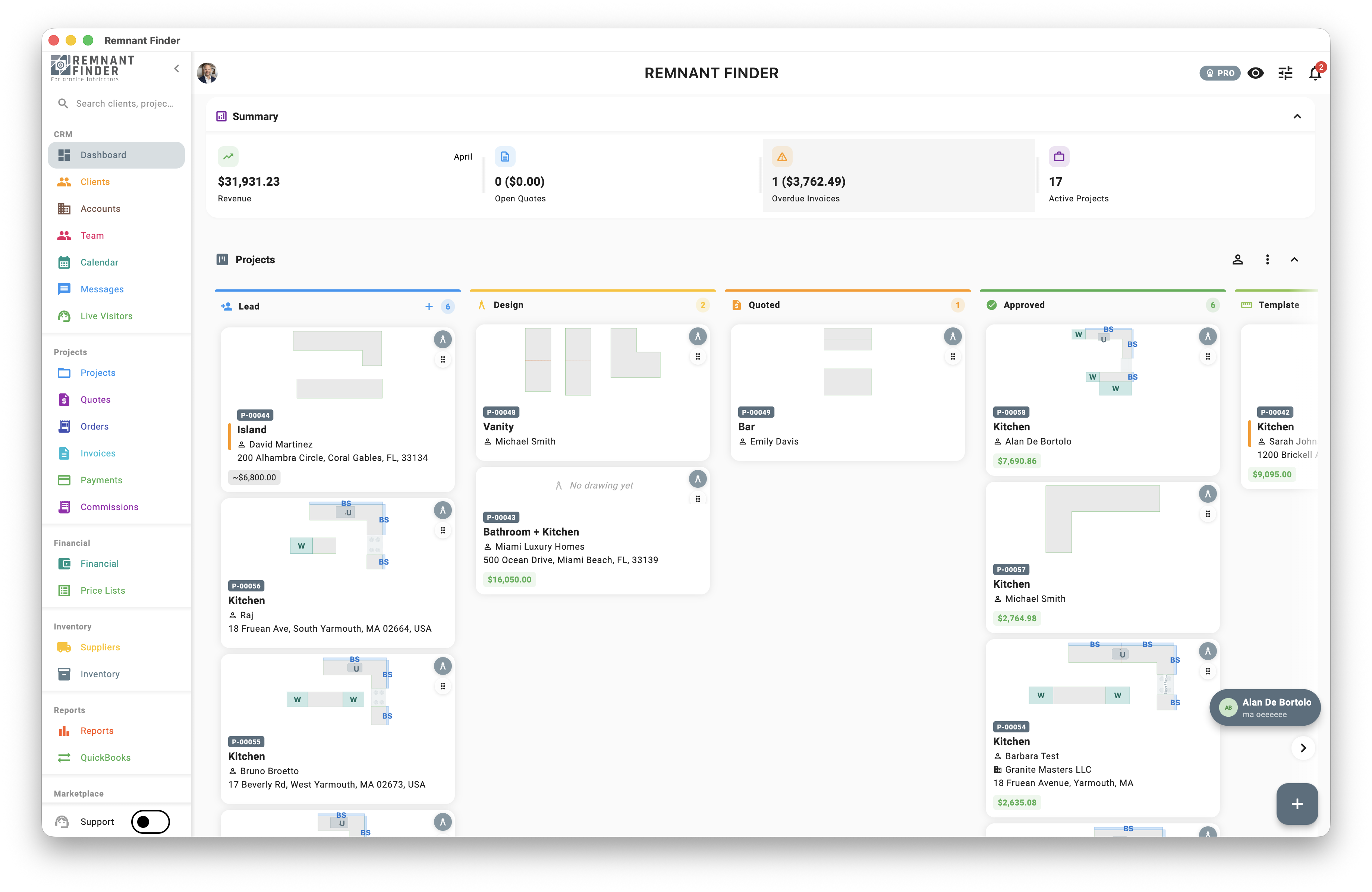 Drawing tool showing countertop layout with edges and cutouts
