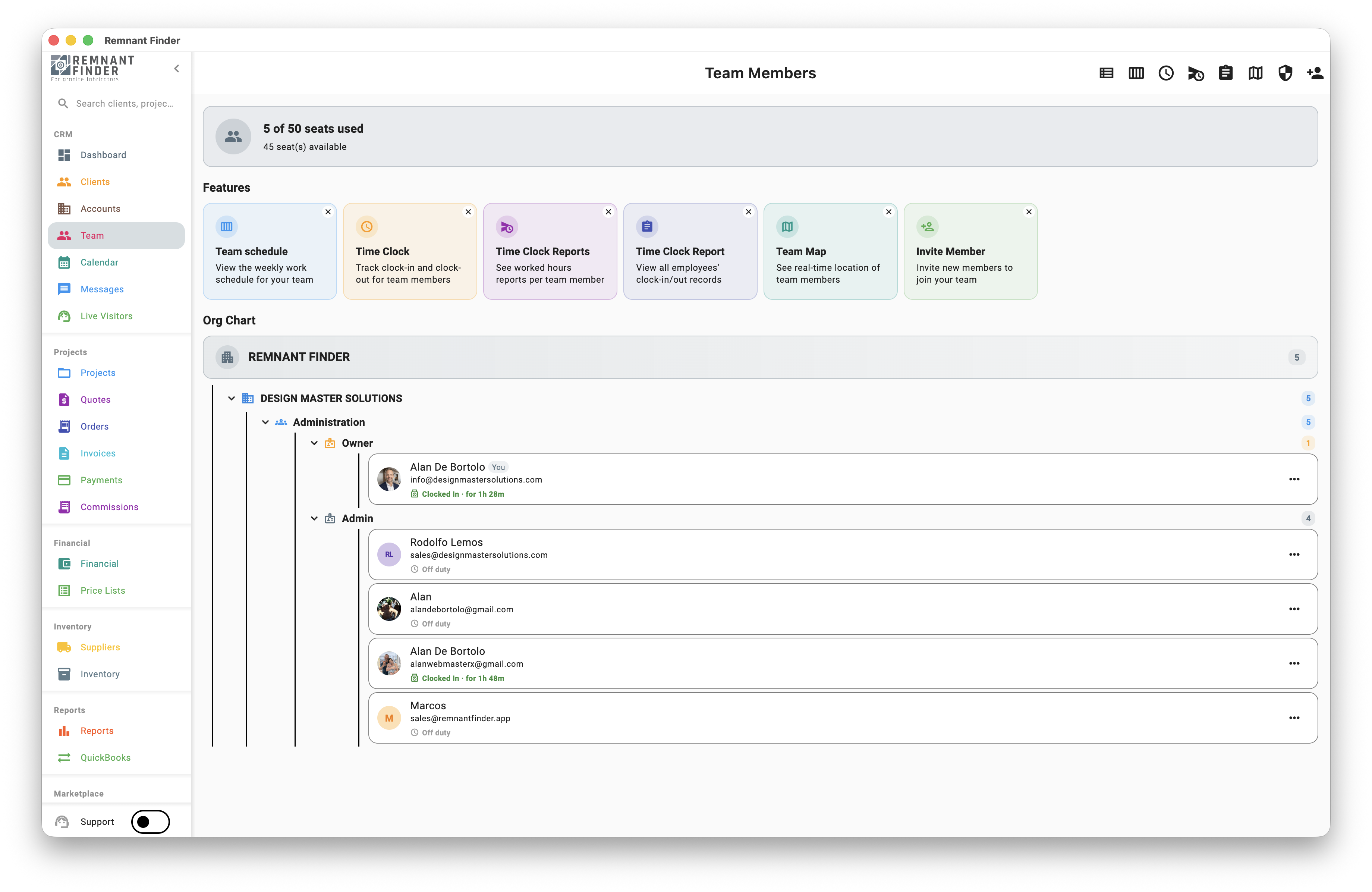 Remnant Finder dashboard with projects, quotes and revenue overview